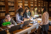 Students cataloging and Director, Girolamini Library, Napoli